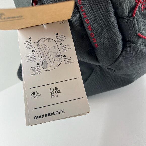 The North Face Groundwork Backpack CTEPP Logo 29L Laptop Sleeve Padded Grey Red - Picture 12 of 14